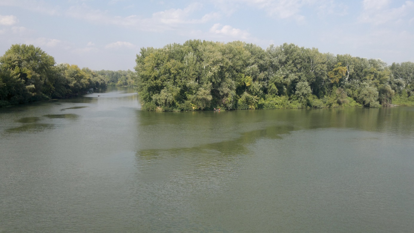 A túrázók Tokaj előtt a Tisza és a Bodrog összefolyásánál